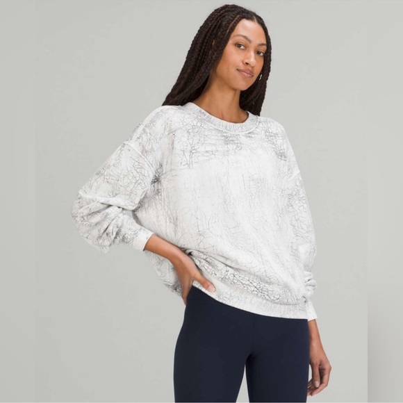 lululemon athletica Tops - Lululemon Perfectly Oversized Crew in Thread Dye White Black 8